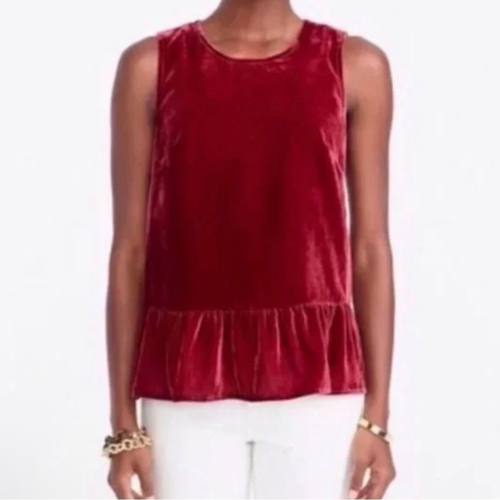 J. Crew Factory Red Velvet Ruffle Peplum Tank Top Size 6